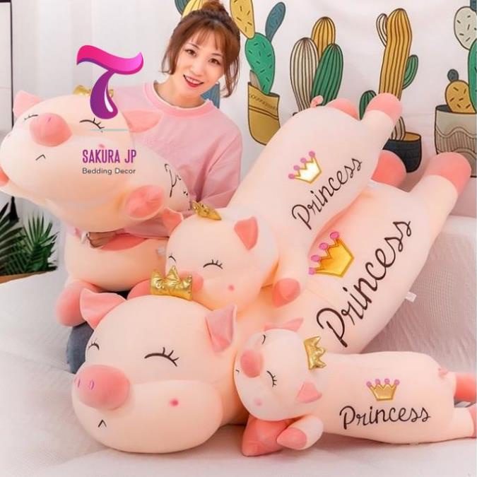 CHÍNH HÃNG-  Gấu Bông Heo công chúa Princess Hồng Pink  Heo Vương Miện Nữ Hoàng Sakura JP Bedding Decor