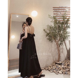 Đầm maxi lụa 2 dây nơ thắt sau siêu dễ thương Na805