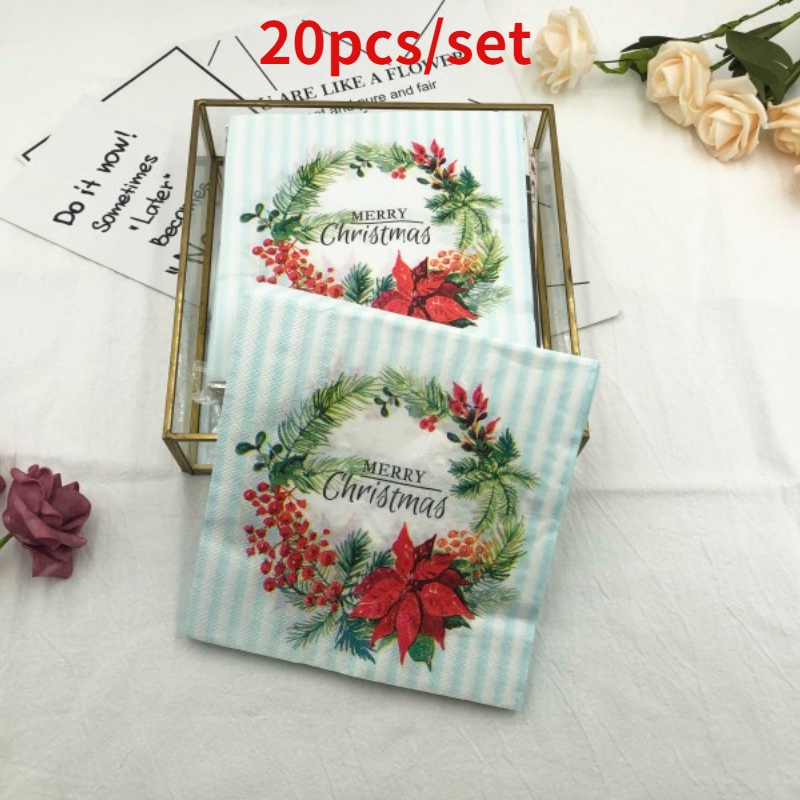 Bộ 20 Khăn Ăn Hình Vuông In Họa Tiết Nhiều Màu Sắc Dùng Trang Trí Bàn Tiệc Giáng Sinh