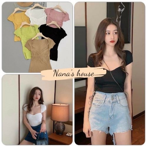 Áo Thun Cổ Én  Nana's House  Áo body dáng ôm tay ngắn màu trơn, thiết kế kiểu dáng sexy, quyến rũ