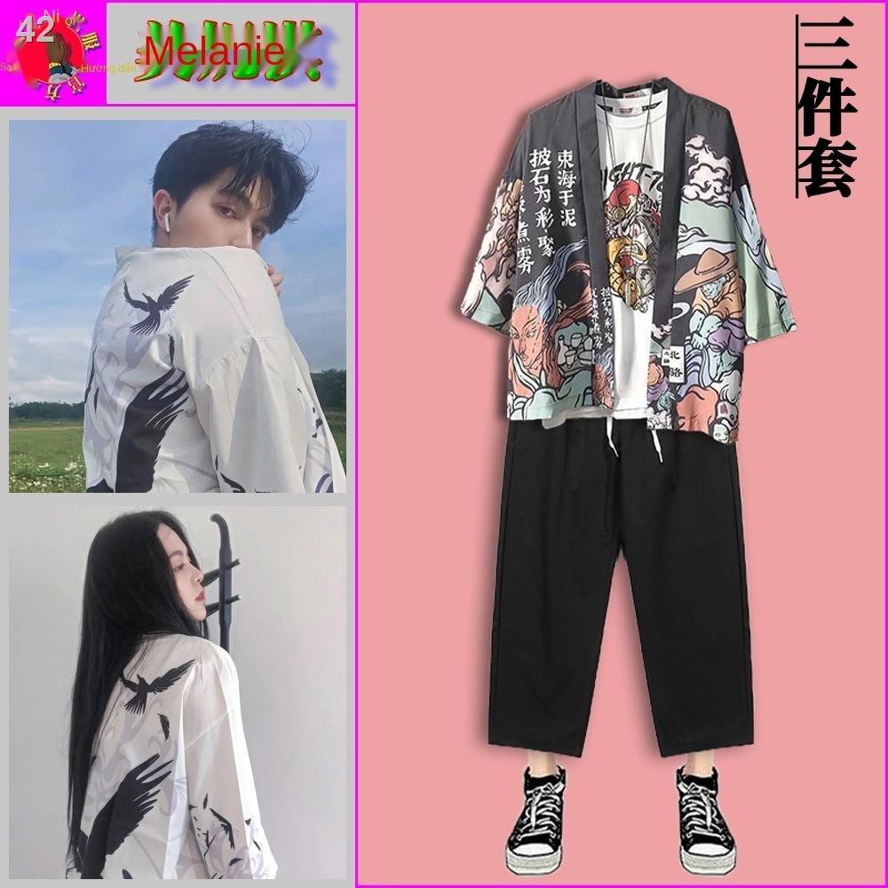 L> áo ba lỗ nam cổ bẻ kiểu Trung Quốc, bộ đồ mùa hè, trang Hanfu, tập hợp đầy đủ yếu tố quần chống nắng cho các cặp