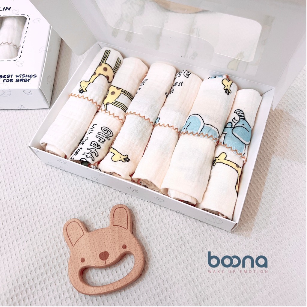 Khăn sữa Muslin Boona hàng cao cấp ( Hộp 6 khăn sữa Boona)  30x30cm