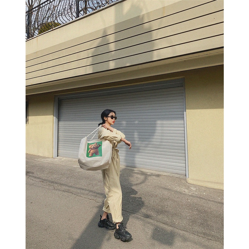 Túi Đeo Vai Vải Canvas Kích Thước Lớn Phong Cách Hàn Quốc 2021 Cho Nữ