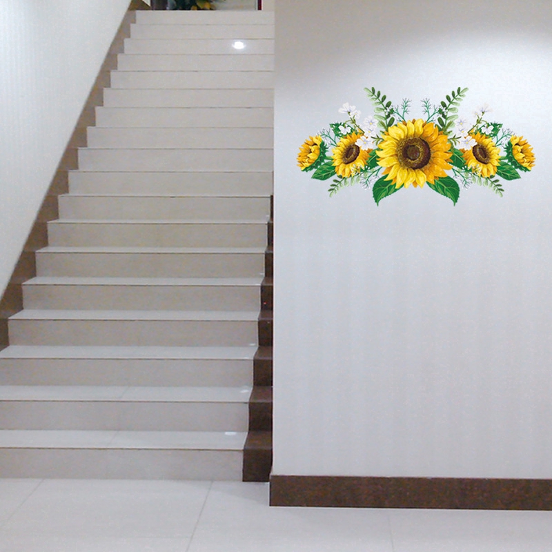 Miếng dán PVC chống thấm nước hình hoa hướng dương 3D cỡ 30*60cm trang trí tường/tủ lạnh/cửa tủ