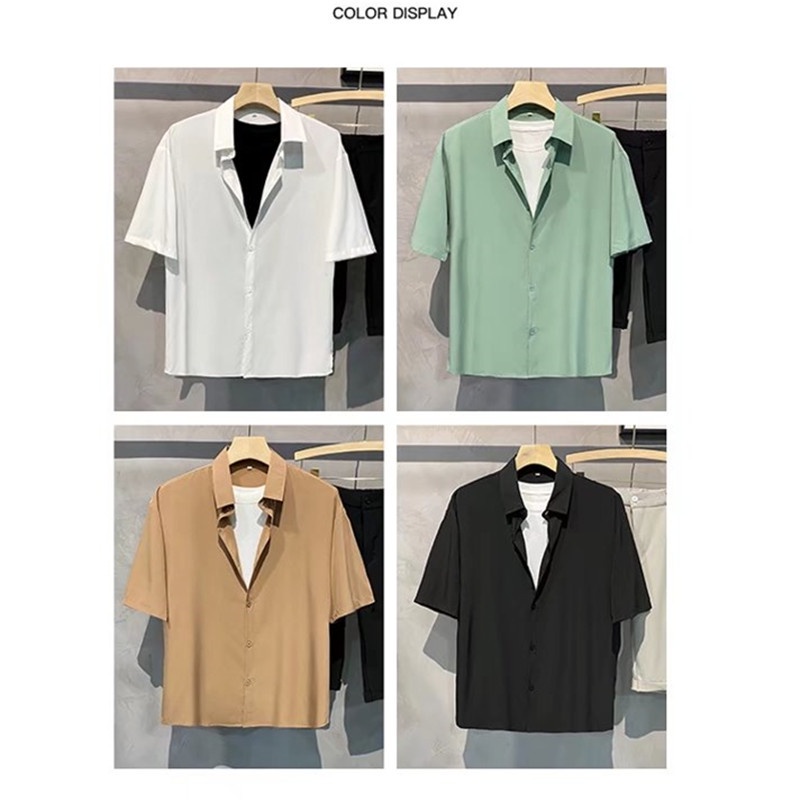 Short Sleeve Anti Wrinkle Shirt Solid Color Summer Korean Style High End For Men