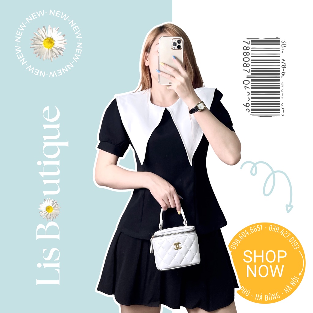 Áo peplum công sở, áo kiểu nữ xinh màu đen cổ tam giác tiểu thư ulzzang Hàn Quốc Lis Boutique - A0004