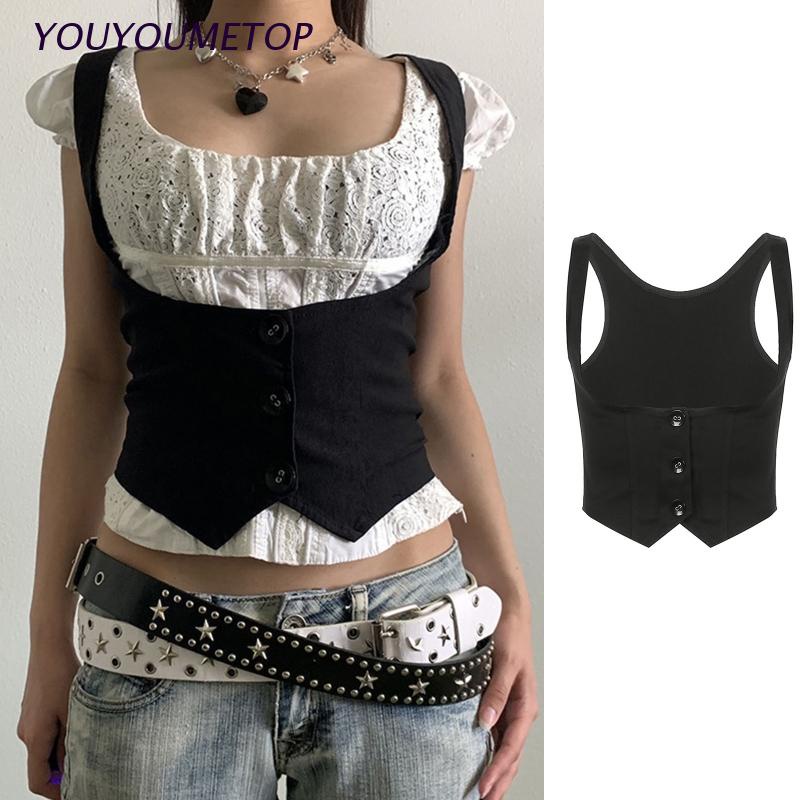 Áo khoác nịt 3 nút cài ôm dáng vừa vặn màu đen trơn mini phong cách gothic vintage thời trang dành cho nữ