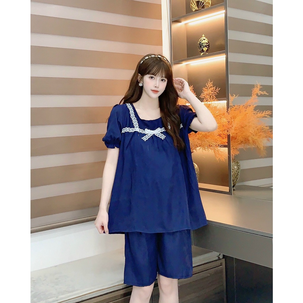 Bộ đồ bầu ngắn tay ren ngực thời trang thiết kế mặc nhà kết hợp sau sinh Mom and Baby M528