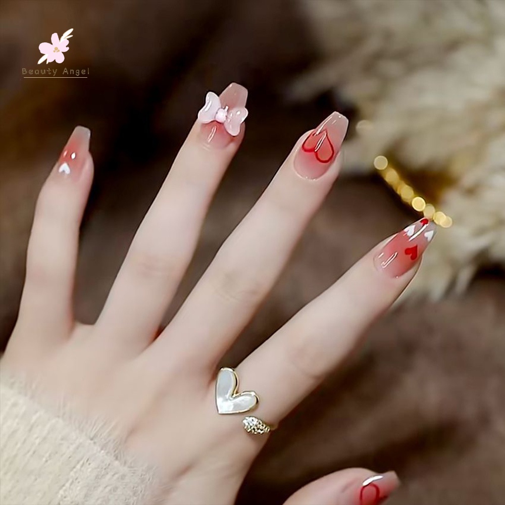 Set 24 Móng Tay Giả Đính Nơ Có Thể Tháo Rời Trang Trí Móng Tay Nghệ Thuật