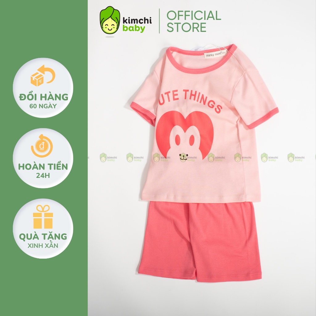 Đồ Bộ Bé Gái, Bé Trai Minky Mom Vải Cotton Bozip Cute Griff, Bộ Cộc Tay Mặc Nhà Cho Bé MKM2216