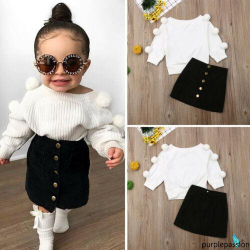 Set Áo Len Tay Dài + Chân Váy Mini Đính Nút Thời Trang Thu Đông Cho Bé Gái