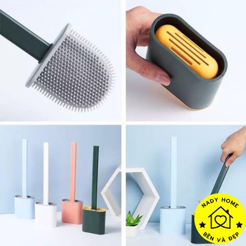 Cọ Bồn Cầu Toilet Nhà Vệ Sinh Cao Cấp Silicon Kèm Giá Đựng Và Móc Dán Tường