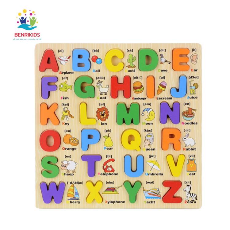Đồ Chơi Gỗ, Bảng Chữ, Số Nổi In Hoa, In Thường Song Ngữ Giúp Bé Học Chữ Cái Tiếng Anh(Có Phiên Âm)