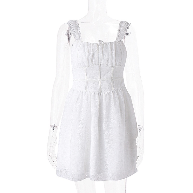 Đầm Cổ Vuông Phối Ren Hở Lưng Thiết Kế Ngọt Ngào Thời Trang Cho Nữ