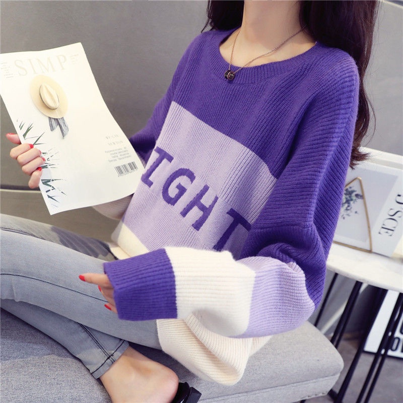Áo Len Nữ Dài Tay Cổ Tròn In Chữ Thời Trang Hàn Quốc Mới