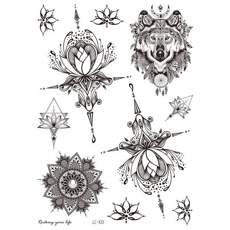 Hình xăm dán tạm thời chống nước họa tiết hoa Mandala quyến rũ cho nữ