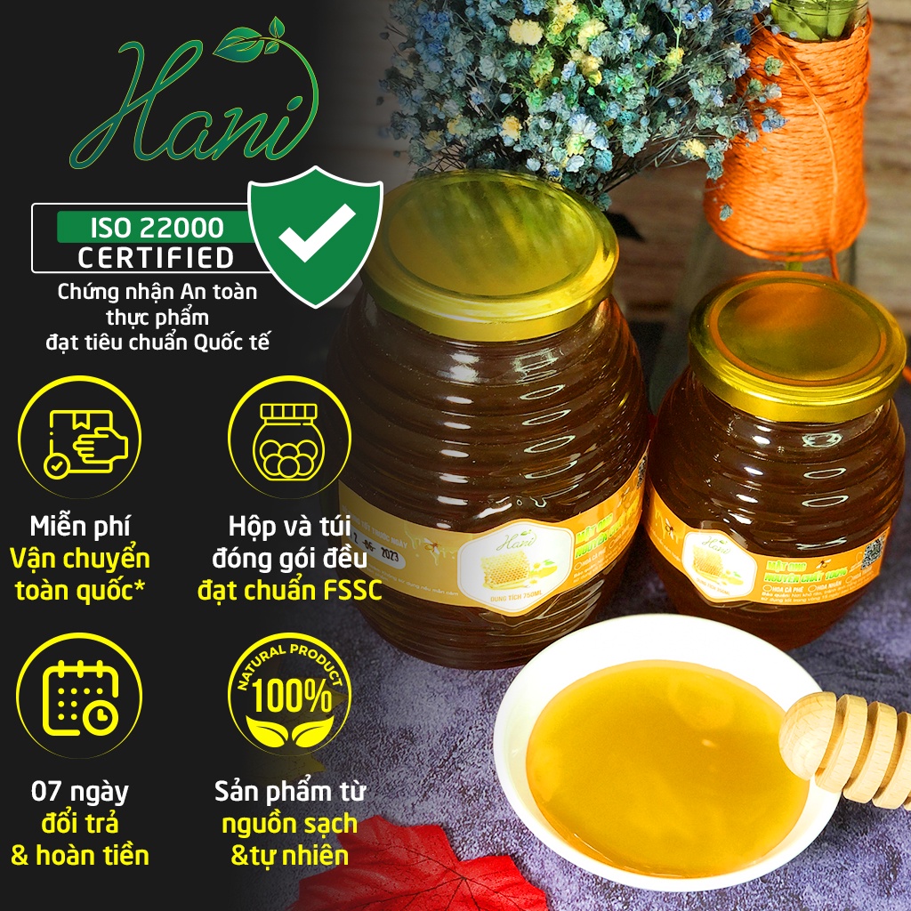 500ml Mật Ong Hoa Cà Phê Nguyên Chất Daklak, Hàng Chuẩn 100%, Cam kết chất lượng mật ong ngon ⛳ HANI FOOD