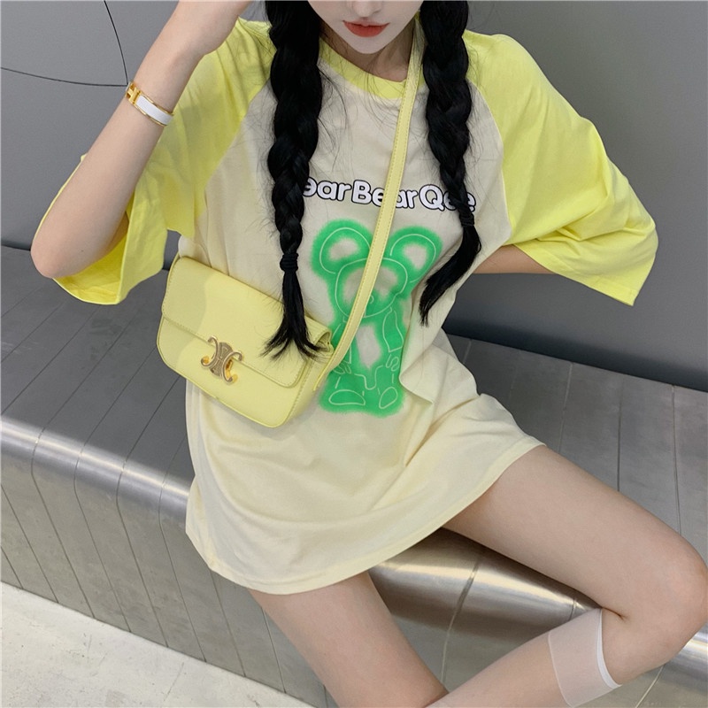 Áo Thun Tay Ngắn Họa Tiết Graffiti Màu Sắc Tương Phản Thời Trang Mùa Hè Cho Nữ