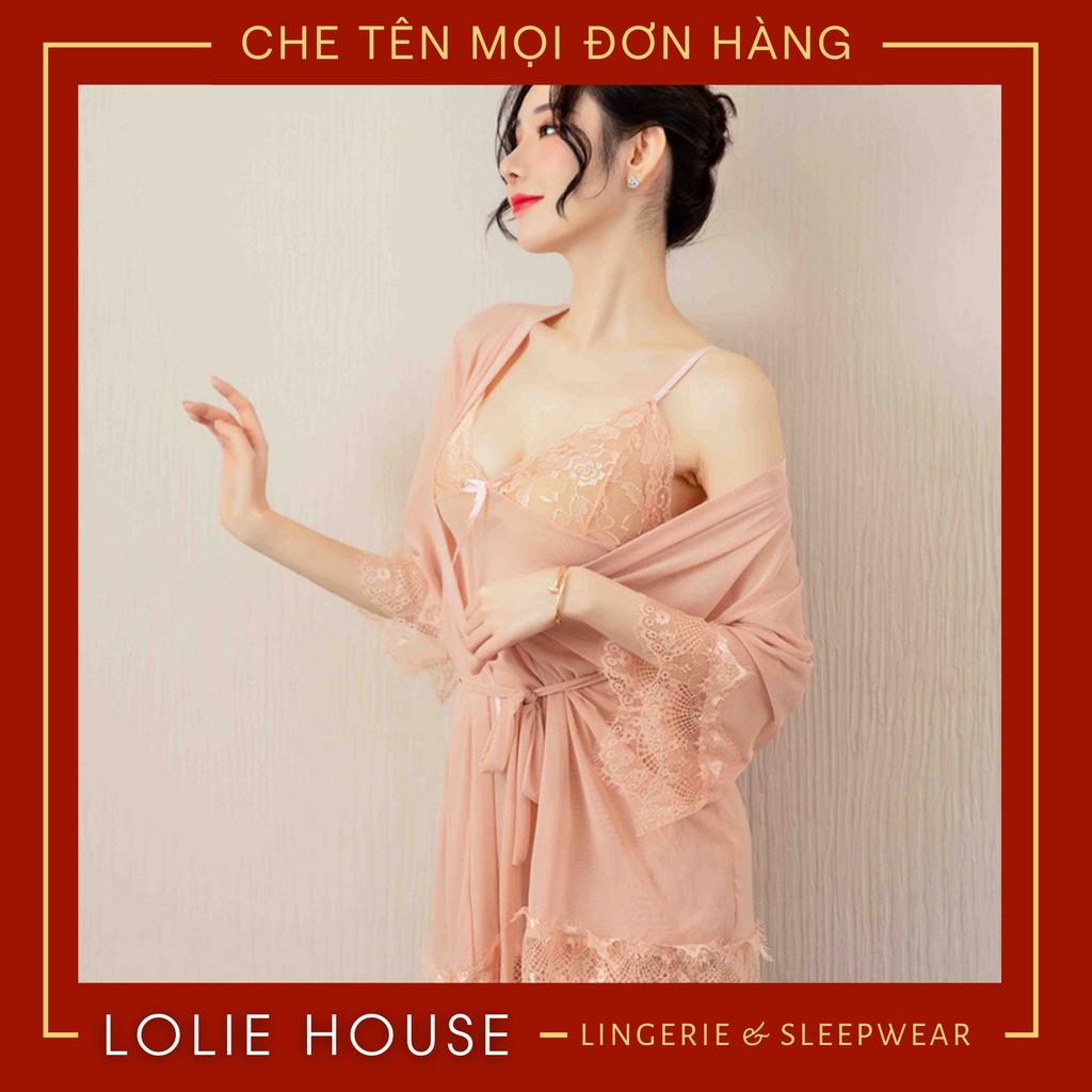 Váy ngủ sexy - Đầm ngủ sexy ren voan mỏng có kèm áo choàng thắt dây LOLIE HOUSE - VN2