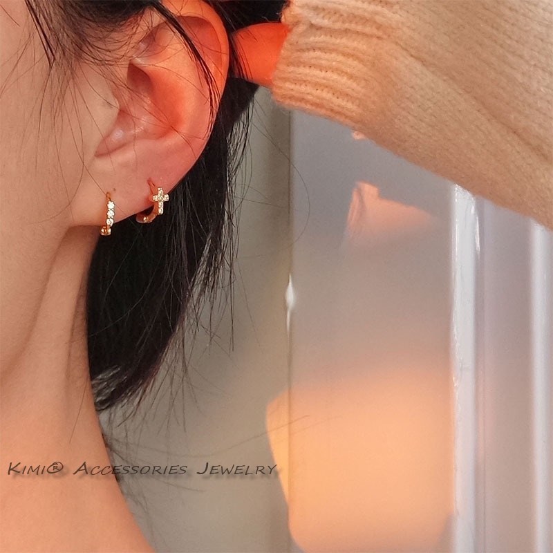 Bộ Khuyên Tai Tròn Mạ Vàng/Bạc Đính Đá Zircon Đơn Giản Dành Cho Nữ