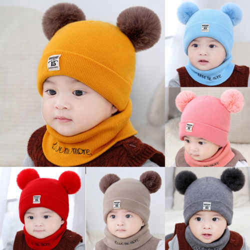 Mũ beanie Trùm Đầu Đính Quả Bông Dễ Thương Cho Bé