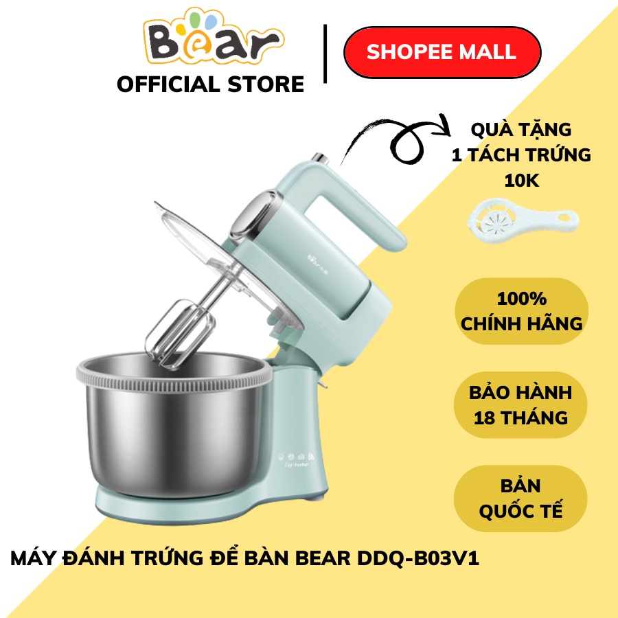 Máy đánh trứng trộn bột Đánh Kem Để Bàn cầm tay mini Bear DDQ-B03V1, Công Suất 300W_Dung tích 4L, BH 18 tháng