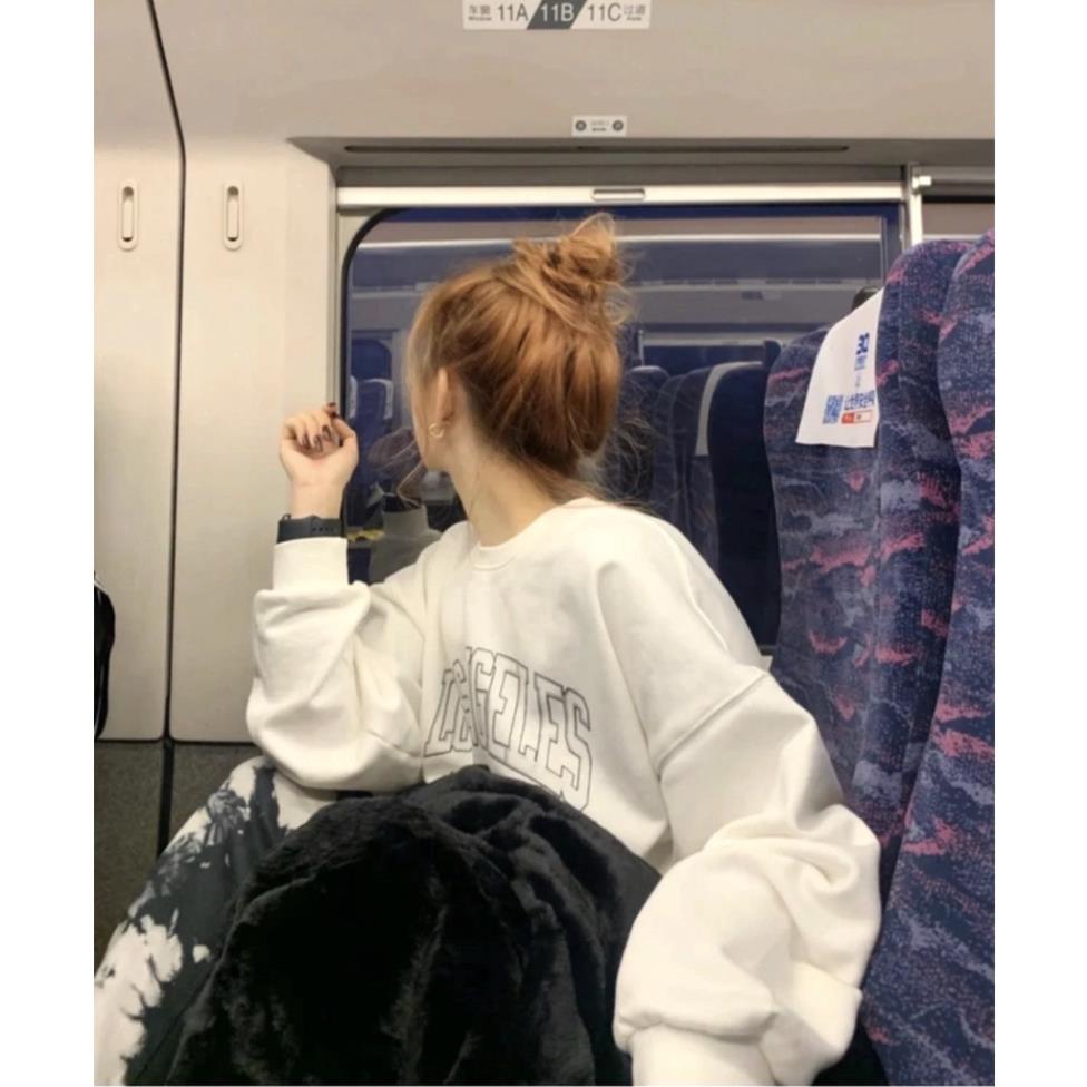 [ Quà tặng kẹo]Áo Sweater Trơn Dáng Rộng Tay Bồng Losangeles - Áo khoác nỉ xuông dài tay oversize màu trắng basic | BigBuy360 - bigbuy360.vn