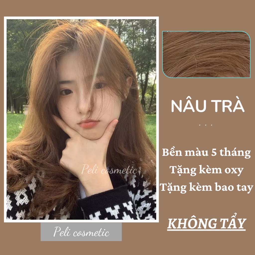 Thuốc nhuộm tóc . nhuộm tóc màu nâu trà , màu nhuộm không tẩy