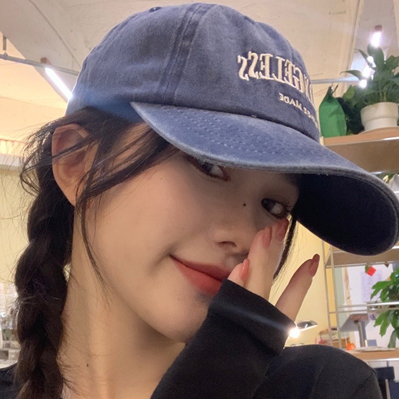 Mũ Lưỡi Trai Denim Thêu Chữ Phong Cách Hàn Quốc