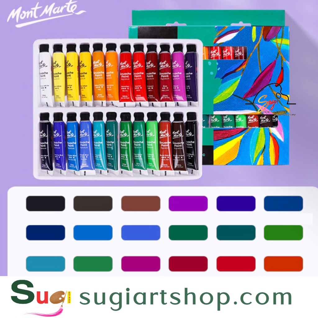 Màu Gouache/Watercolor/Oil/Acrylic Mont Marte Bộ 12/18/24 màu tuýp 12ml