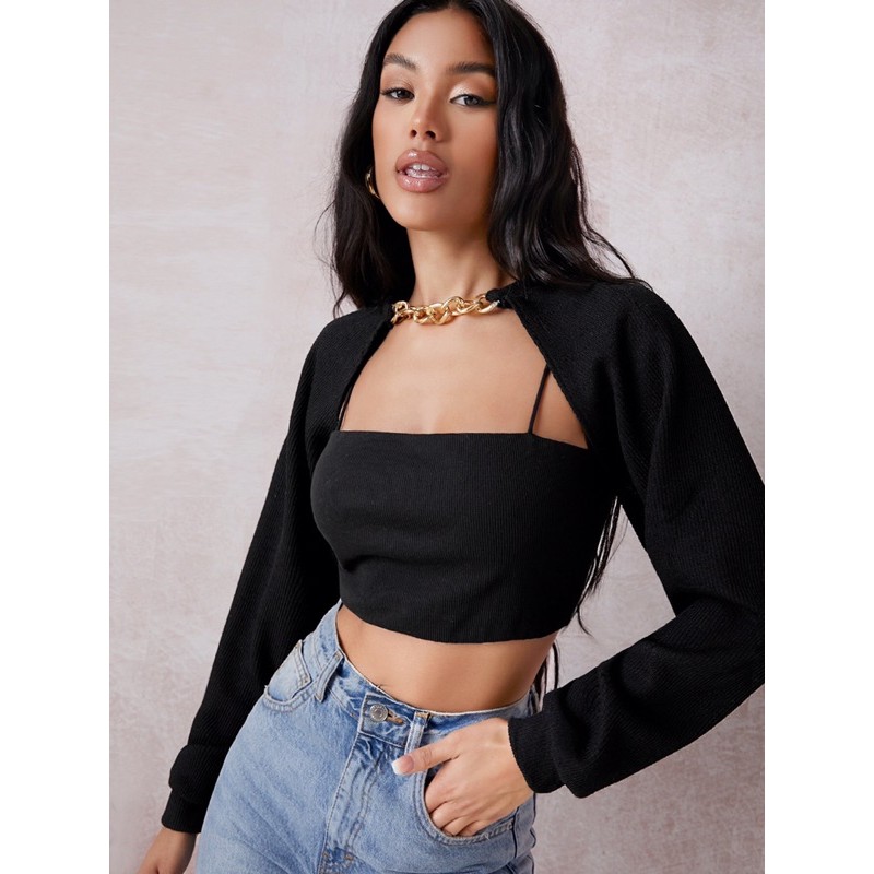 Áo Croptop Khoét Cổ Phối Choker Xích Cá Tính