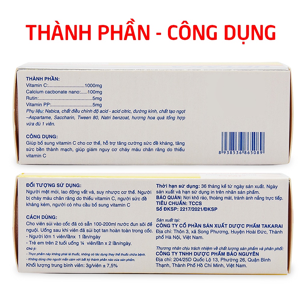 Viên C sủi vitamin C 1000mg UPTAKA C tăng sức đề kháng, tăng sức khỏe - 10 viên [UPTAKA - C]