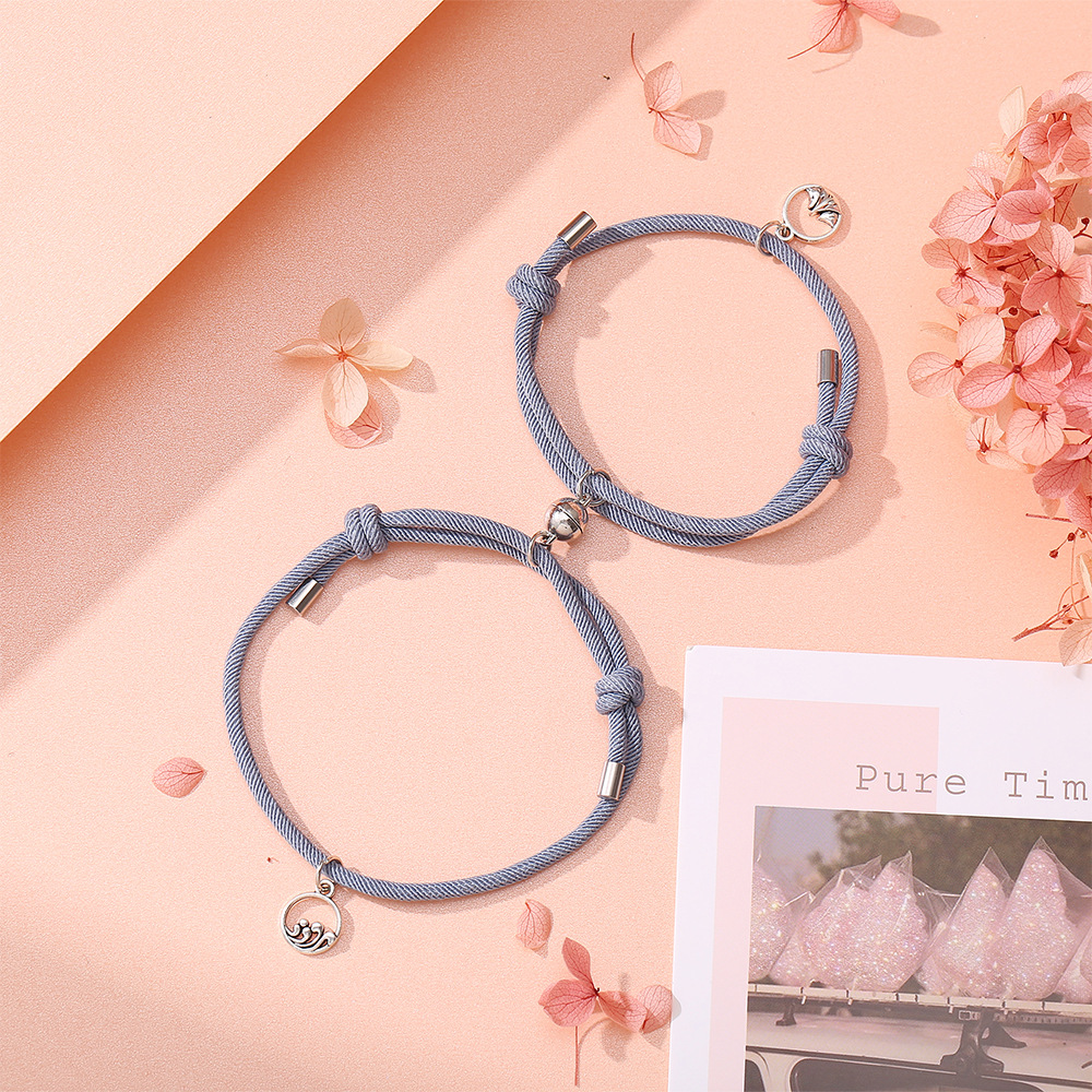 Set 2 Vòng Tay Dây Bện Mặt Sư Tử Nhỏ Dễ Điều Chỉnh Cho Cặp Đôi