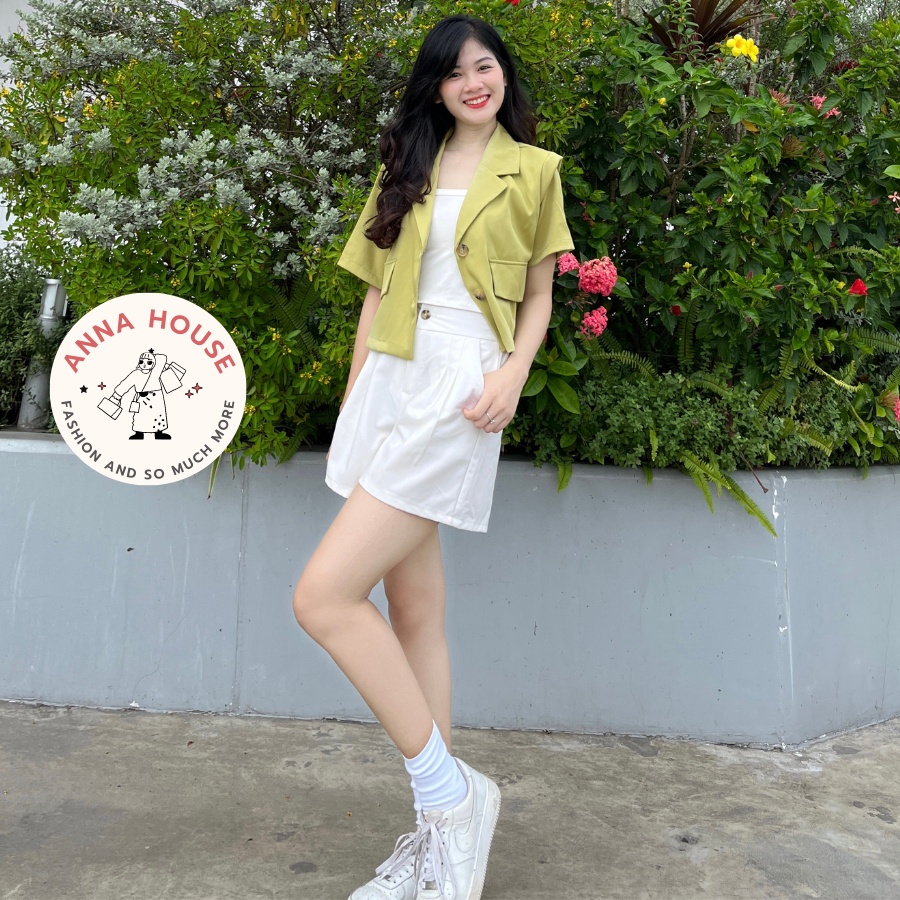 Áo Blazer nữ tay ngắn cổ vest dáng croptop, áo Blazer croptop dáng ngắn form rộng 1 lớp cộc tay trơn nhiều màu