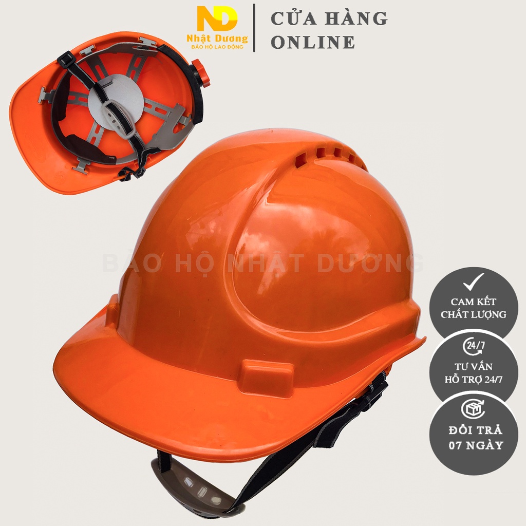 Mũ bảo hộ lao động có lỗ thông hơi khóa vặn màu cam 011, Nón bảo hộ lao động bảo vệ đầu công nhân công trình