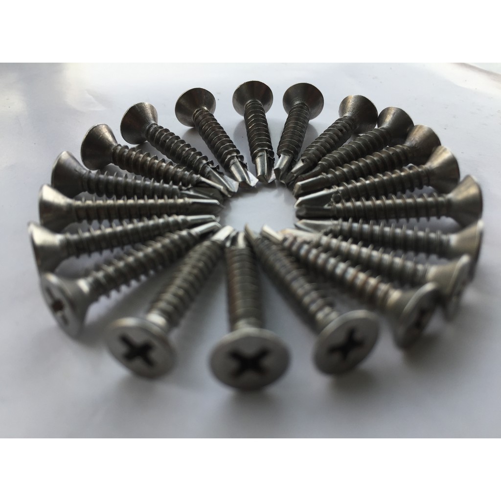 Vít tự khoan inox đầu bằng, Vít chìm inox 304 phi 4 các độ dài set 100gr