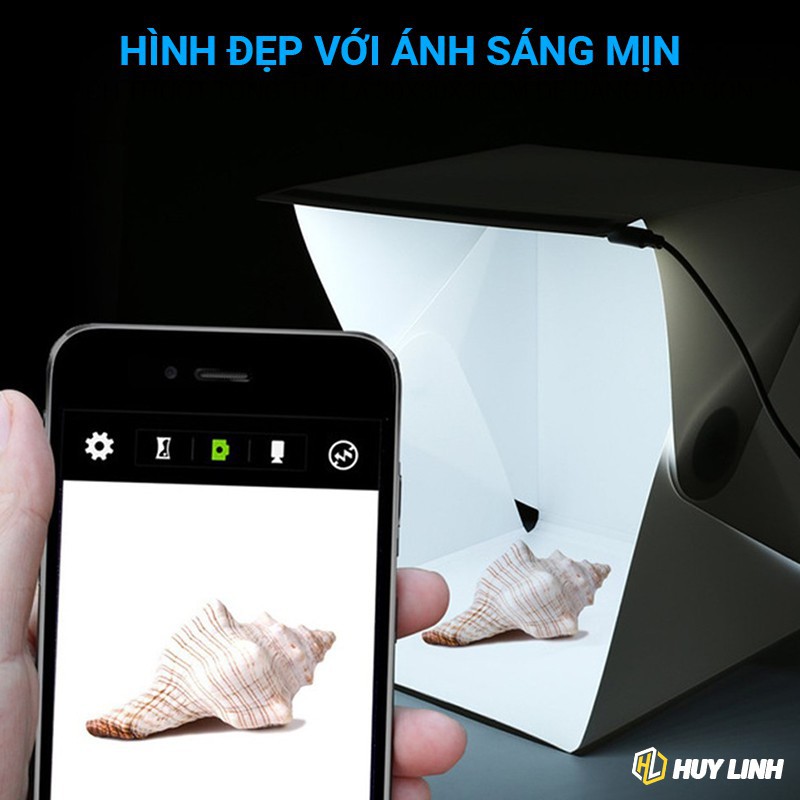 ﹉✕✴Hộp chụp hình sản phẩm 30x30x30cm kèm đèn led trắng - 2 phông nền và đen