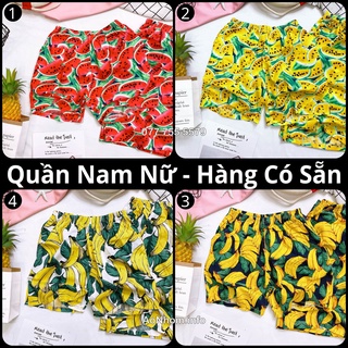 Quần Đi Biển - Dưa Hấu Chuối - Quần Đôi Nhóm Lớp Team Building - Hoạ Tiết Trái Cây Lá Cây Hawaii Đi Biển