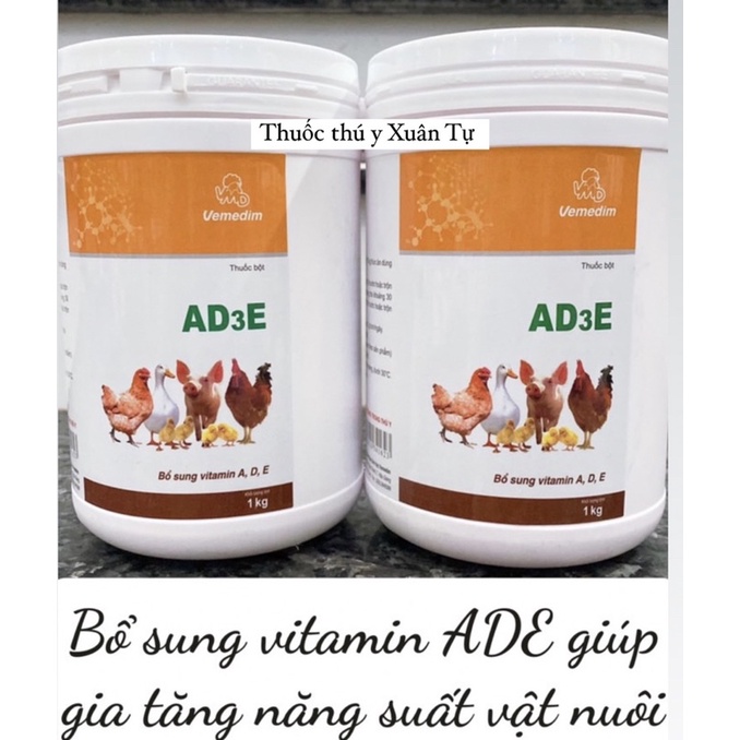 1kg Vemedim AD3E (bột) - Bổ sung vitamin A,D,E giúp gia tăng năng suất vật nuôi.