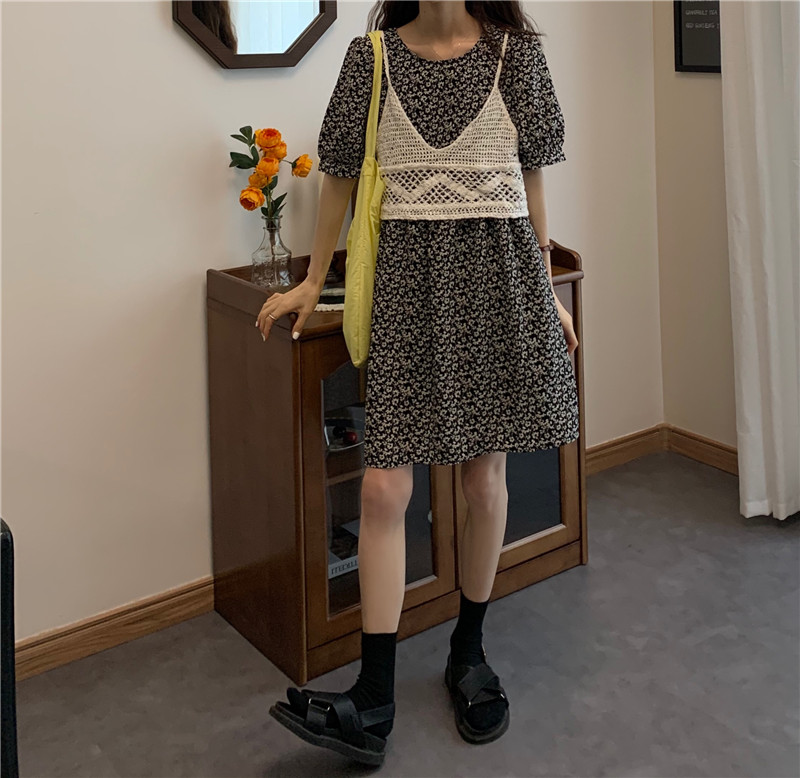 đầm ulzzang Nữ Ngắn Tay Họa Tiết Hoa Thời Trang | BigBuy360 - bigbuy360.vn