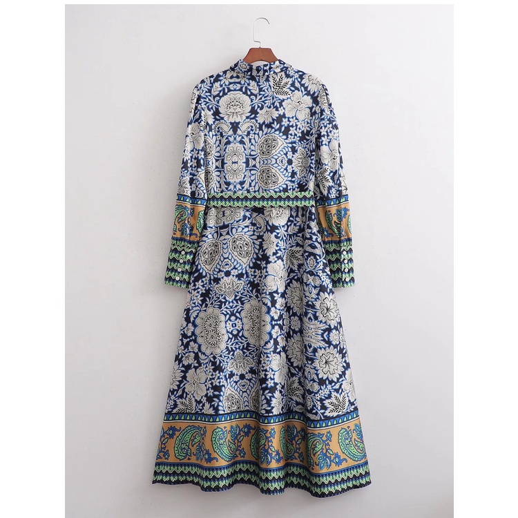Zara Đầm Tay Dài In Họa Tiết Phong Cách Cổ Điển Kèm Thắt Lưng Thời Trang Mùa Thu 22 Màu Tùy Chọn