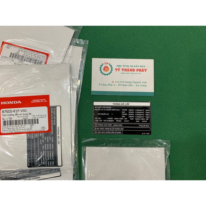 Tem Thông Số Lốp AB 20 zin honda