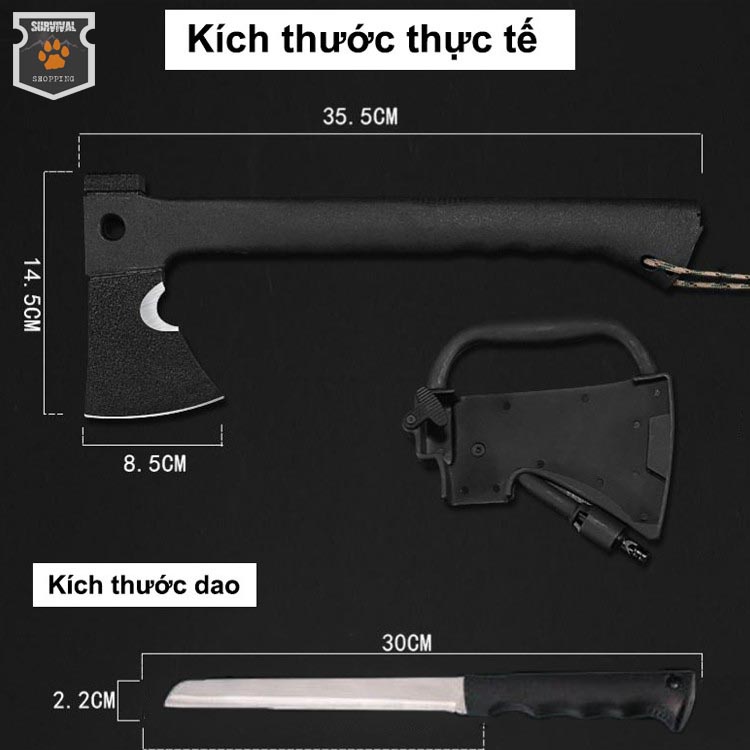 Rìu Dã Ngoại Đi Rừng 6 Trong 1 Đa Năng Phong Cách Nhật Đi Kèm Dao Đầu Đánh Lửa Làm Bằng Thép Không Gỉ Siêu Bền NEMI