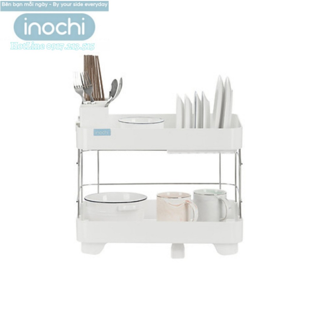 Kệ Để Chén Bát Nhựa Inox 2 Tầng Inochi Có Khay Thoát Nước Làm Giá Úp Bát Đĩa Chén Đũa Trên Bồn Rửa Tự Lắp Ráp