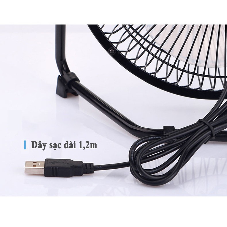 [Freeship] Quạt USB Mini Fan Lồng Sắt 4 inches Để Bàn Mini Quay 360 Độ