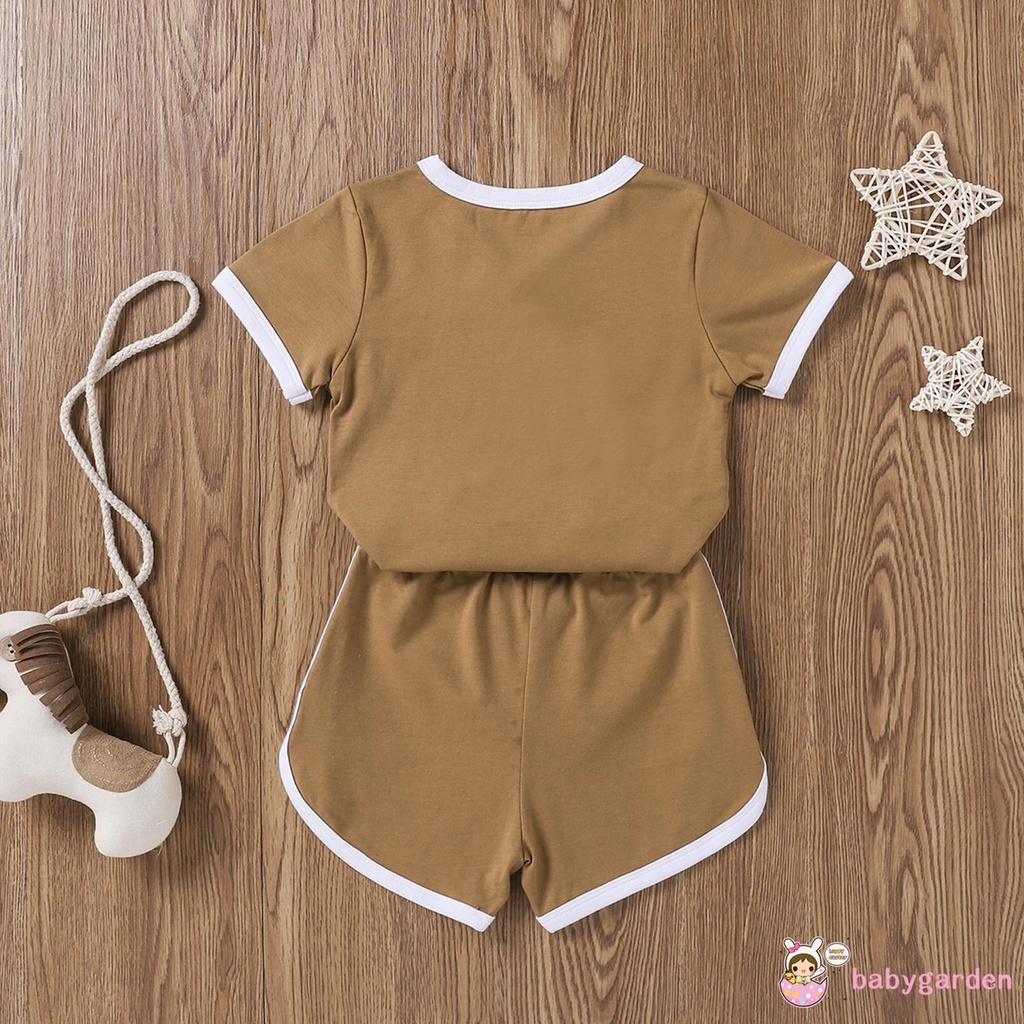 Set Áo Thun Ngắn Tay + Quần Short Buộc Dây Màu Trơn Hợp Thời Trang Cho Bé