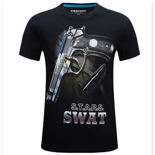 Áo phông áo thun  mùa hè in 3D Star Swat màu đen hoạt tiết nổi bật độc lạ chất vải mát size đến 5XL cho nam 100kg