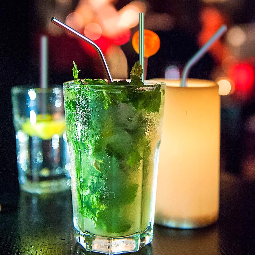 Set 4/6/8 Ống Hút Bằng Thép Không Gỉ Có Thể Tái Sử Dụng Kèm Cọ Vệ Sinh