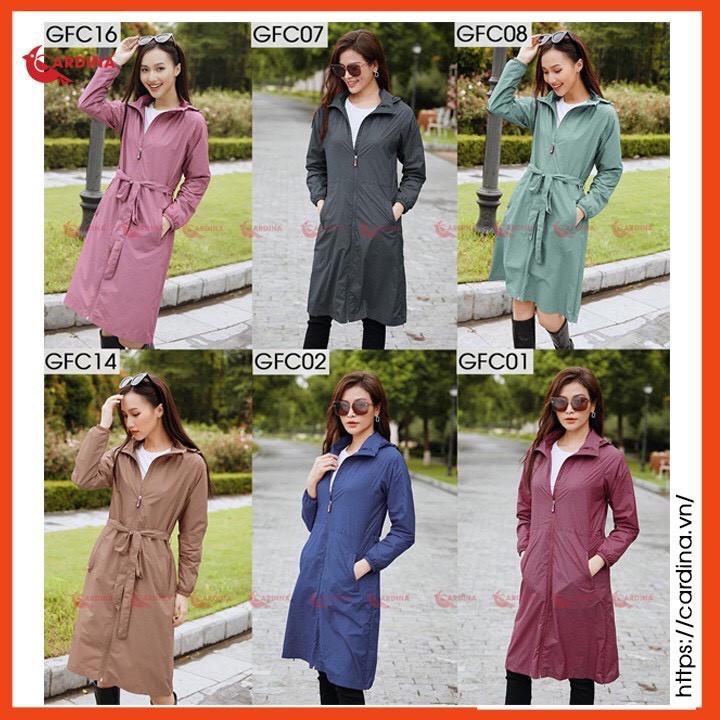 Áo Choàng Gió Nữ Vân Xước, Dáng Dài 2 Lớp CARDINA Cao Cấp Siêu Phẩm Cản Gió, Chống Thấm Nước, Kèm Đai Thắt Eo tôn dáng