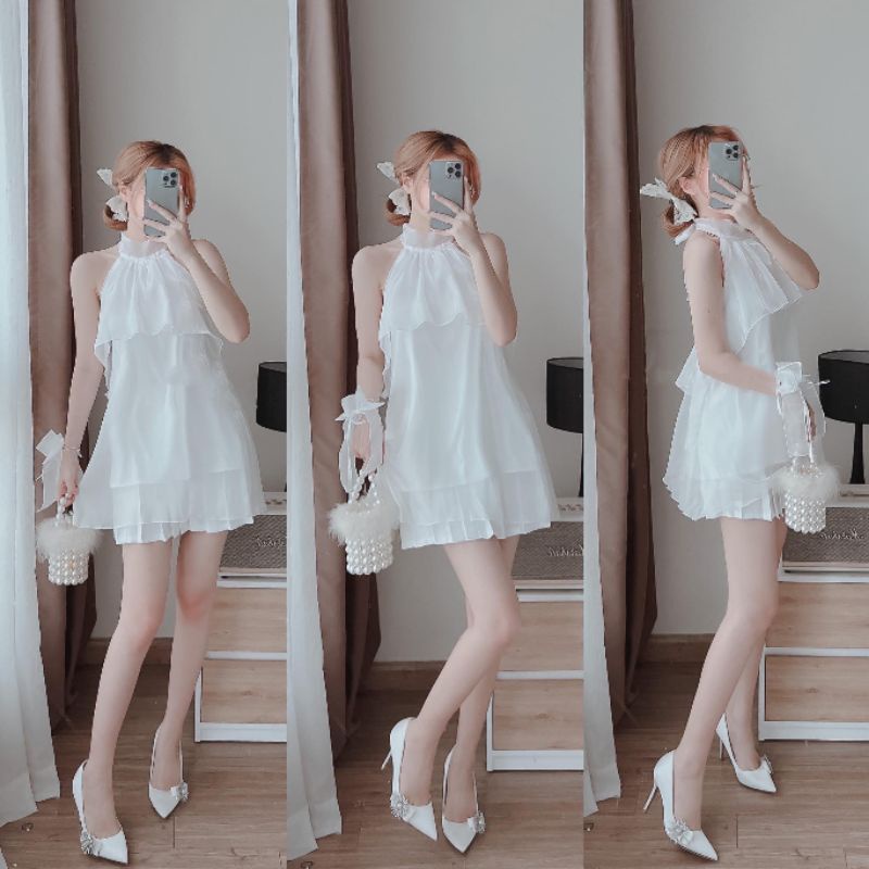 Áo Yếm Nữ Ms.1116 Áo Thiết Kế Dáng Xòe Hai Tầng, Khoét Lưng Bo Chun, Chất Tơ Óng Hai Lớp Sang Sịn